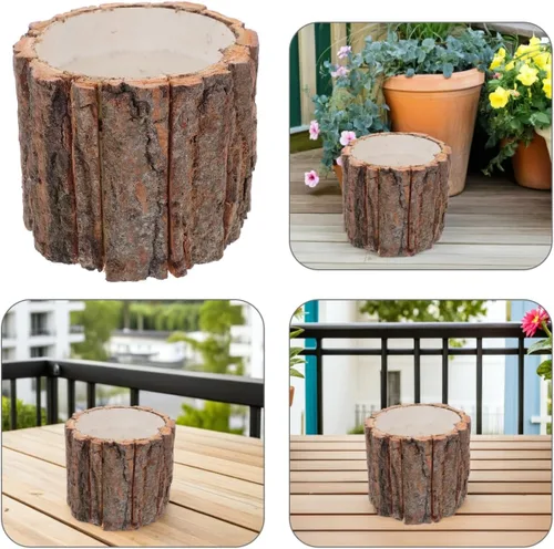 Vista 9 de DOITOOL Maceta de troncos de troncos de madera, maceta rústica de corteza para centros de mesa, bodas, fiestas, hogar, oficina, balcón, decoración