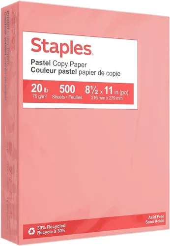 Vista 5 de Staples Papel multiusos pastel reciclado, 20 libras, 8.5 x 11 pulgadas, surtido, 400 hojas/paquete
