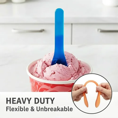 Vista 5 de Paquete de 40 cucharas de helado que cambian de color, cucharas de plástico resistentes de 5.15 pulgadas, envueltas individualmente, cautivadores