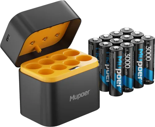 Vista 18 de Pilas recargables AA de litio con cargador, paquete de 8 baterías de 1.5 V 3000 mWh, doble A, recargable, batería AA de iones de litio de larga