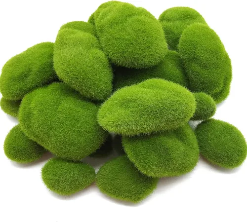 RONYOUNG 30 rocas de musgo artificiales, 3 tamaños, piedras cubiertas de musgo verde sintético, bolas de musgo verde, decoración de musgo falso para