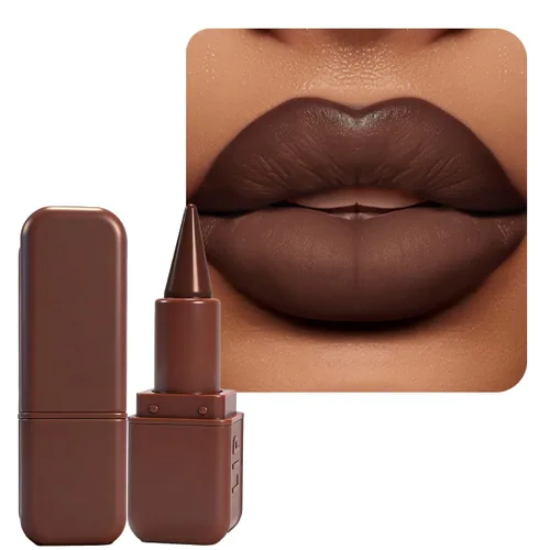 Vista 33 de BAISEN DIARY 2 en 1 doble punta mate delineador de labios y brillo de labios, lápiz combinado de labios marrón nude degradado, delineador de labios