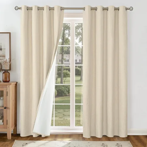 Vista 9 de YoungsTex Cortinas 100% opacas de lino gris claro de 63 pulgadas de largo para dormitorio, oscurecimiento de habitación completa, cortinas