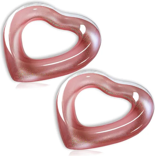 Vista 8 de Heart Inflatable Pool Tube Floats with Glitters - Pool Floaties Swim Ring Tubes for Adults/Teens, Pool Parties, Beach Vacations& Romantic Events