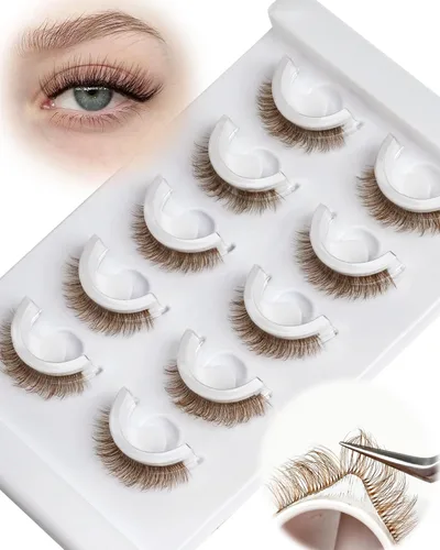 Vista 7 de Pestañas autoadhesivas impermeables, pestañas mitad 10-14mm, 5 pares, aspecto natural, pestañas postizas adhesivas, sin necesidad de pegamento