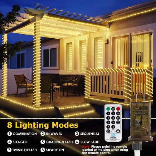 Vista 3 de OMIKA Luces de cuerda conectables de 66 pies con 800 LED para exteriores, luz de cuerda blanca cálida, luz de cuerda para exteriores impermeable