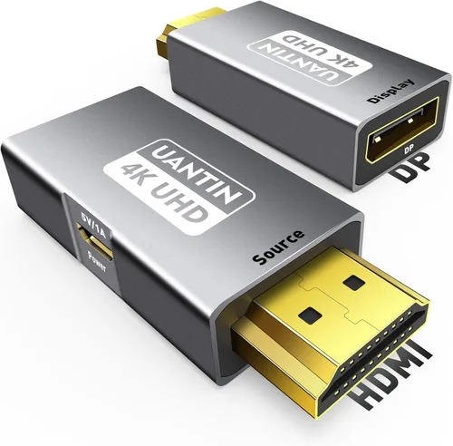 UANTIN Adaptador HDMI a DisplayPort (4K 60Hz, 1080p 120Hz) Uni-Direccional Solo, Convertidor HDMI (Fuente) a DP (Pantalla) Macho a Hembra para