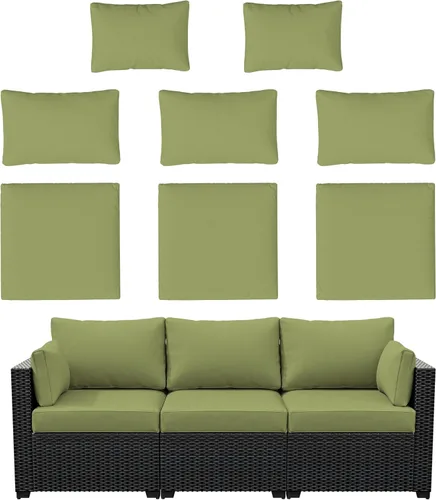Vista 18 de Fundas de cojín de 8 p para exteriores, fundas de cojín de repuesto impermeables con cremallera para sofá de ratán de 3 asientos, fundas de cojín