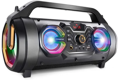Altavoz Bluetooth, Boombox Bluetooth portátil de 30 W con subwoofer, radio FM, luces coloridas RGB, ecualizador, sonido estéreo, graves potentes,