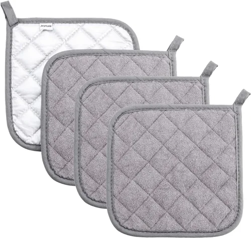 Vista 31 de Joyhalo Paquete de 4 agarraderas para ollas de cocina, agarraderas de horno de algodón con gran resistencia al calor, almohadillas térmicas