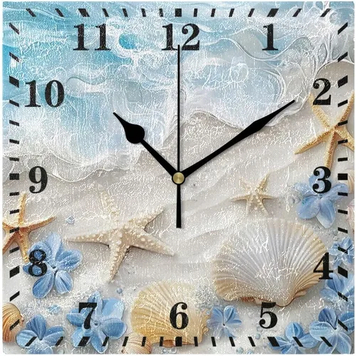 Vista 9 de Beach Shell Seagull Wall Clock Decorative Hanging Clock Silent Non Ticking Square Clock for Living Room Kitchen Bedroom