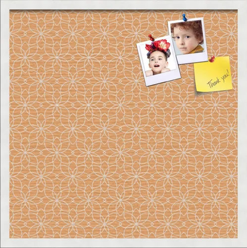 PinPix ArtToFrames - Tablero de anuncios de corcho personalizado de 24 x 24 pulgadas. Este tablero de anuncios de diseño floral en naranja apagado
