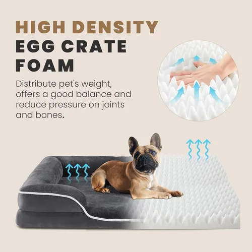 Vista 2 de SMUG Cama ortopédica para perros, cama impermeable de espuma viscoelástica para mascotas con refuerzo, sofá de espuma para perros con funda de cama