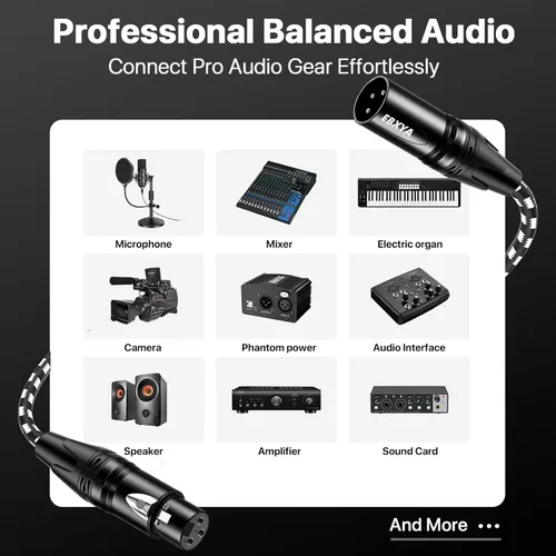Vista 5 de EBXYA Paquete de 4 cables XLR de 6 pies, cable de micrófono XLR trenzado de alta calidad macho a hembra, 3 pines, cables de micrófono equilibrados