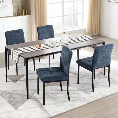 Vista 18 de Silla de comedor moderna tapizada de tela sin brazos con patas de metal, pies ajustables para comedor y cocina