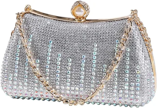 Vista 9 de Dreubea Bolso de noche con diamantes de imitación para mujer con cadena brillante