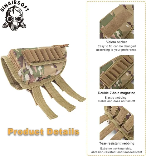 Vista 6 de Buttstock - Soporte de carcasa táctica para escopeta, rifle, mejillas, bolsa de utilidad con doble cremallera de 2 vías