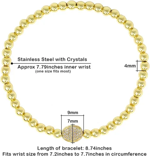 Vista 3 de Pulsera elástica elástica elástica de la bola del grano del acero inoxidable de la plata de la manera de las mujeres