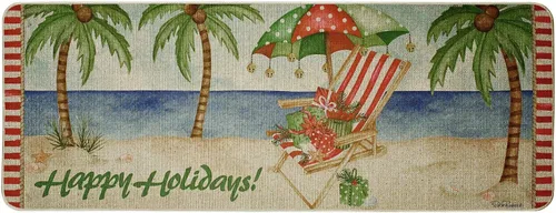 Christmas Decorative Door Mat Tropical Palm Tree Happy Holiday Welcome Mats Non Slip Rubber Christmas Doormat 47x17.75 Low- Profile Entryway Mat for