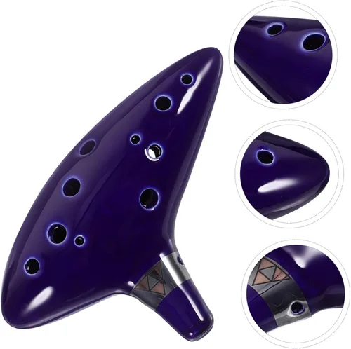 Vista 3 de Instrumento de música Ocarina de cerámica Ocarina de 12 agujeros con cordón ajustable negro