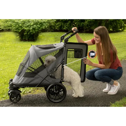 Vista 17 de Pet Gear NO-Zip Pet Stroller with Dual Entry, Push Button Zipperless Entry for Single or Multiple Dogs/Cats, Pet Can Easily Walk in/Out, Gel-Filled
