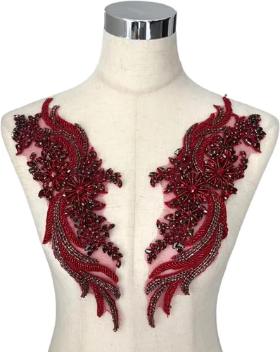 Vista 31 de Parches de Apliques de Ropa DIY con Cuentas de Pedrería Hechos a Mano, Aplique con Cuentas para Decoración de Vestido de Novia Color Verde Oscuro AB