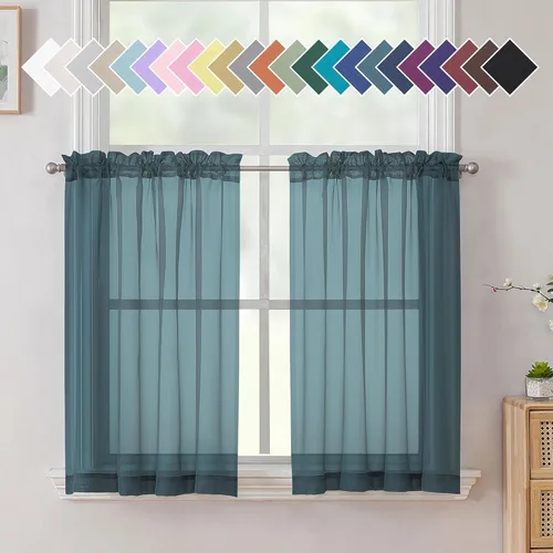 Vista 188 de Aiyufeng 2 paneles de cenefa transparente negra de 14 pulgadas de largo, cortinas cortas para dormitorio, cortinas de cocina para ventana pequeña