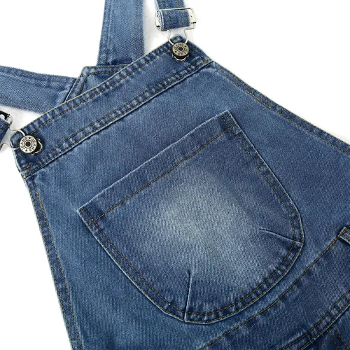 Vista 4 de Overol de mezclilla para niñas con tirantes ajustables Azul-2467