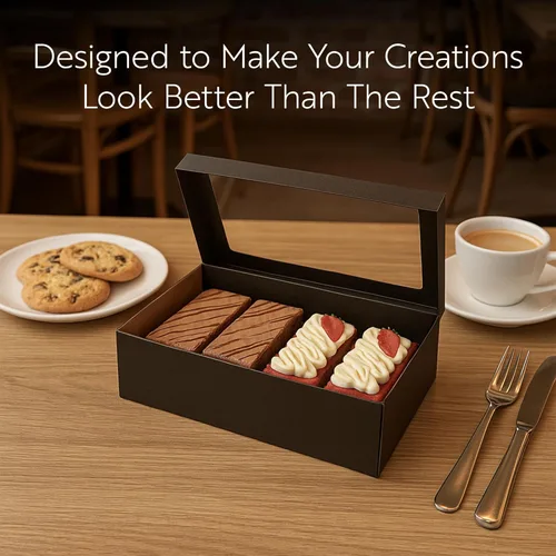 Vista 7 de Restaurantware Cater Tek Cajas para Productos Horneados de 9 x 9 x 2.4 Pulgadas 10 Cajas de Pastelería Antiadherentes - Tapas con Ventana Cierre
