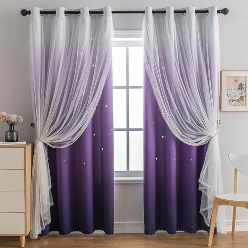 Vista 17 de Cortinas opacas con estrellas de Anytime para habitaciones de niñas, cortina de princesa para habitación de hija, ventana de dormitorio