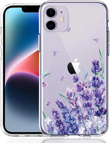 Vista 14 de Compatible con iPhone 11, funda transparente con flores florales a prueba de golpes, parte trasera dura, delgada, bonita funda transparente