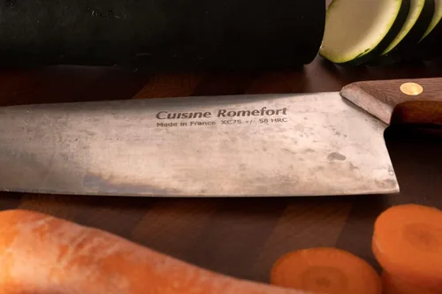 Vista 7 de Cuchillo de chef afilado de acero al carbono XC75, hoja de 8.7 pulgadas, con funda de cuero cuchillos de chef con mango de madera cuchillo