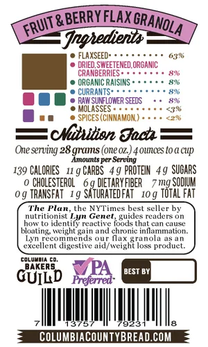 Vista 3 de Pack de 3 de 12 onzas, "El Plan", bolsas de granola de linaza. Condado de Columbia Pan y Granola.
