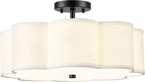 Vista 27 de Oro Lámparas de Techo de Montaje Semiempotrado, Lámparas de Techo de 6 Luces de 18 Pulgadas con Soporte de Tela en Forma de Flor, Iluminación