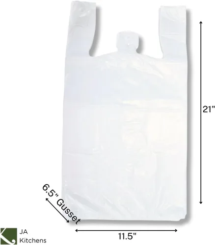 Vista 2 de 100 bolsas grandes de plástico para comestibles en forma de camiseta - Blanco liso 12 x 6 x 21 pulgadas