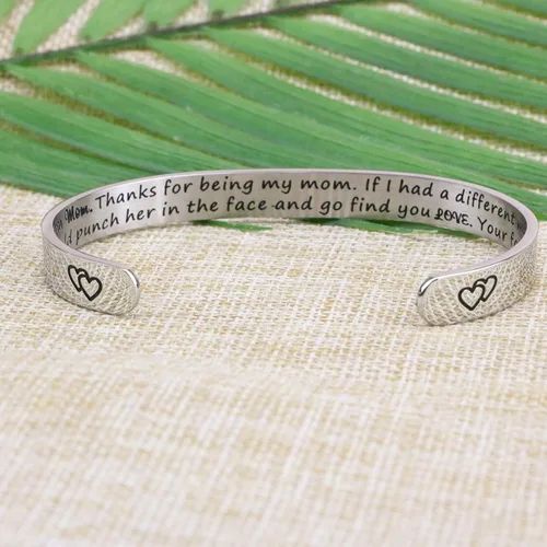 Vista 4 de JoycuFF Pulsera para mujer, brazalete blanco abierto, inspirador, joyería grabada con mantra de aliento