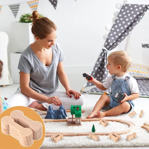 Vista 5 de 25 adaptadores de madera para huesos de perro, piezas de pista de tren para adolescentes, compatible con todos los juegos de rieles de tren de madera