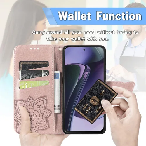 Vista 6 de GYHOYA Funda tipo cartera compatible con Moto G Stylus 5G 2023 para mujer, de piel, con función atril magnético y tarjetero, funda protectora