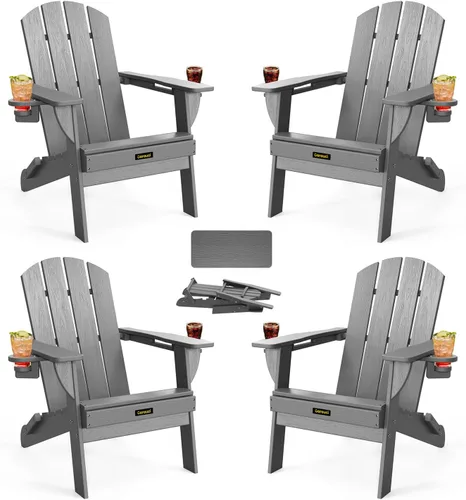 Vista 44 de Silla Adirondack Plegable, Sillas Adirondack de Plástico con Textura de Madera con 2 Portavasos, Silla para Hoguera de HDPE Resistente a
