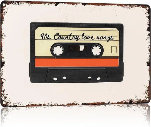 Vintage 90s Country Love Songs Poster Retro Funny Cassette Metal Sign 8x12 Inch For Bathroom Bedroom Home Wall Decor 886