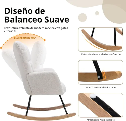 Vista 6 de NIOIIKIT Mecedora tapizada para guardería, mecedora tapizada de peluche, asiento acolchado con respaldo alto, silla auxiliar cómoda para sala