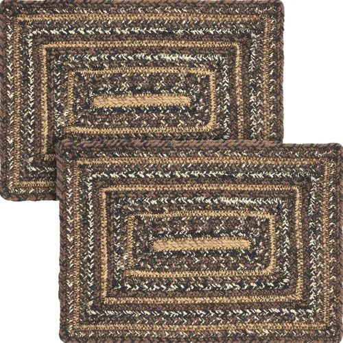 VHC Brands Country Espresso - Juego de 2 manteles individuales rectangulares de mezcla de yute marrón y negro, 10 x 15 pulgadas