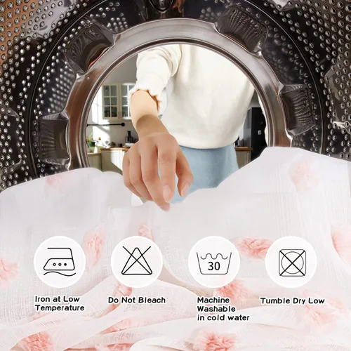 Vista 7 de MYSKY HOME Cortinas rosas de 84 pulgadas de largo para dormitorio, paneles de ventana con pompones, cortinas traslúcidas blancas de 84 pulgadas