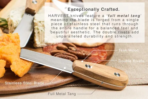 Vista 8 de Harvest - Juego de cuchillos de queso de 6 piezas (listos para regalar) – Cuchillos de queso de acero inoxidable de alta calidad con remaches