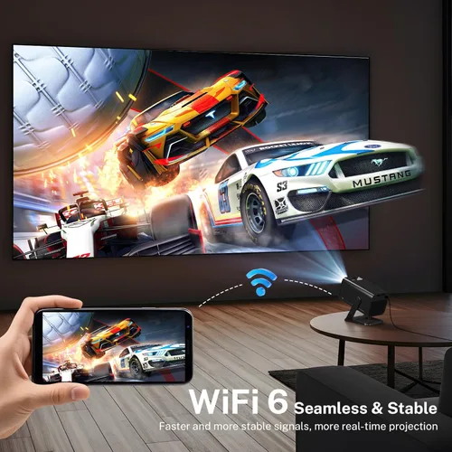 Vista 5 de Mini proyector para dormitorio con WiFi y Bluetooth bidireccional 1080P 4K soporte inteligente Android 11 OS Keystone automático compatible