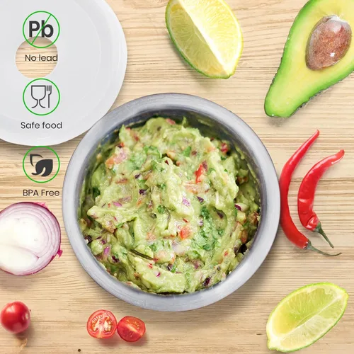 Vista 3 de Tera 18/8 - Mortero y mortero de acero inoxidable con cepillo, triturador de pastillas, molinillo de especias, cuenco para hierbas, polvo de pesto