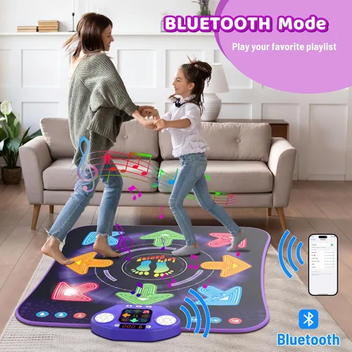 Vista 3 de Juguetes de tapete de baile para niñas de 3 a 12 años, almohadilla de baile con 8 botones iluminados y Bluetooth, juego de baile musical con 7 modos