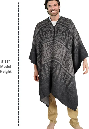 Vista 9 de Poncho de alpaca para hombre, Ponchos de lana para adultos, Poncho de lana para hombre