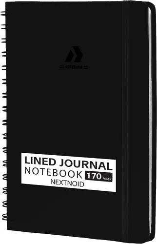 Cuaderno de Espiral Rayado Diario para Hombres y Mujeres - Cuaderno A5 de Tapa Dura de 170 Páginas, Cuadernos de Diario para Trabajo y Toma de negro