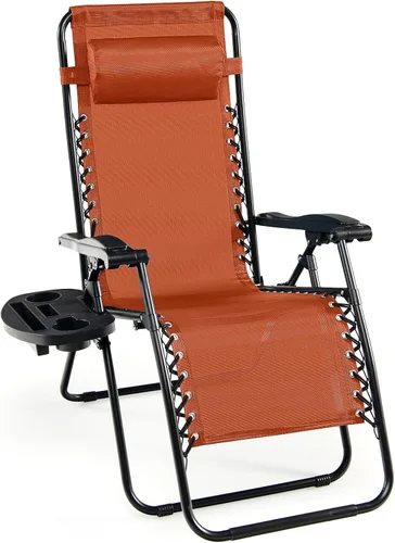 Vista 12 de Goplus Sillas de salón Zero Gravity, reclinables plegables ajustables en 160° con almohada y soporte para tazas, cómodas sillas de descanso de 350